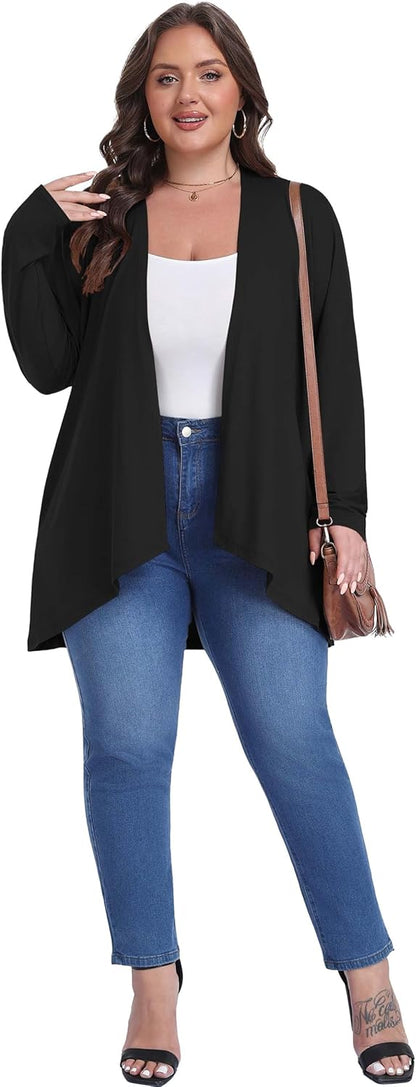 Plus Size Lightweight Draped Cardigan with Pockets - Summer