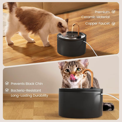 All-Ceramic Cat Water Fountain with Pure Copper Spout