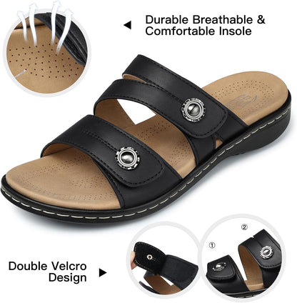 Women's Arch Support Sandals - Adjustable Wide Fit Flats