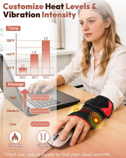 Red Light Therapy Wrist Wrap with Heat & Vibration | Cordless