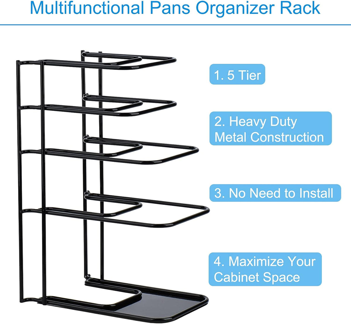 Heavy Duty 5-Tier Pan Organizer Rack for Cast Iron Skillets