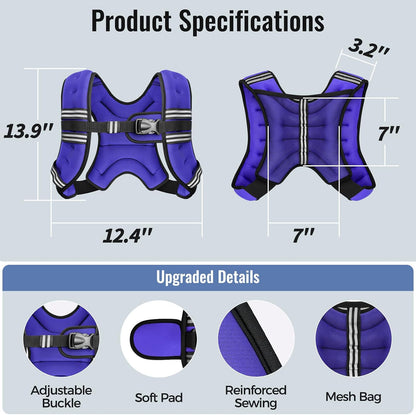 Zeerun Weighted Vest, 6Lb/8Lb/10Lb/12Lb/15Lb/18Lb/20Lb/24Lb/30Lb for Men Women, Reflective Stripe Adjustable Buckle, Comfortable Durable Rucking Vest for Walking Running Strength Training