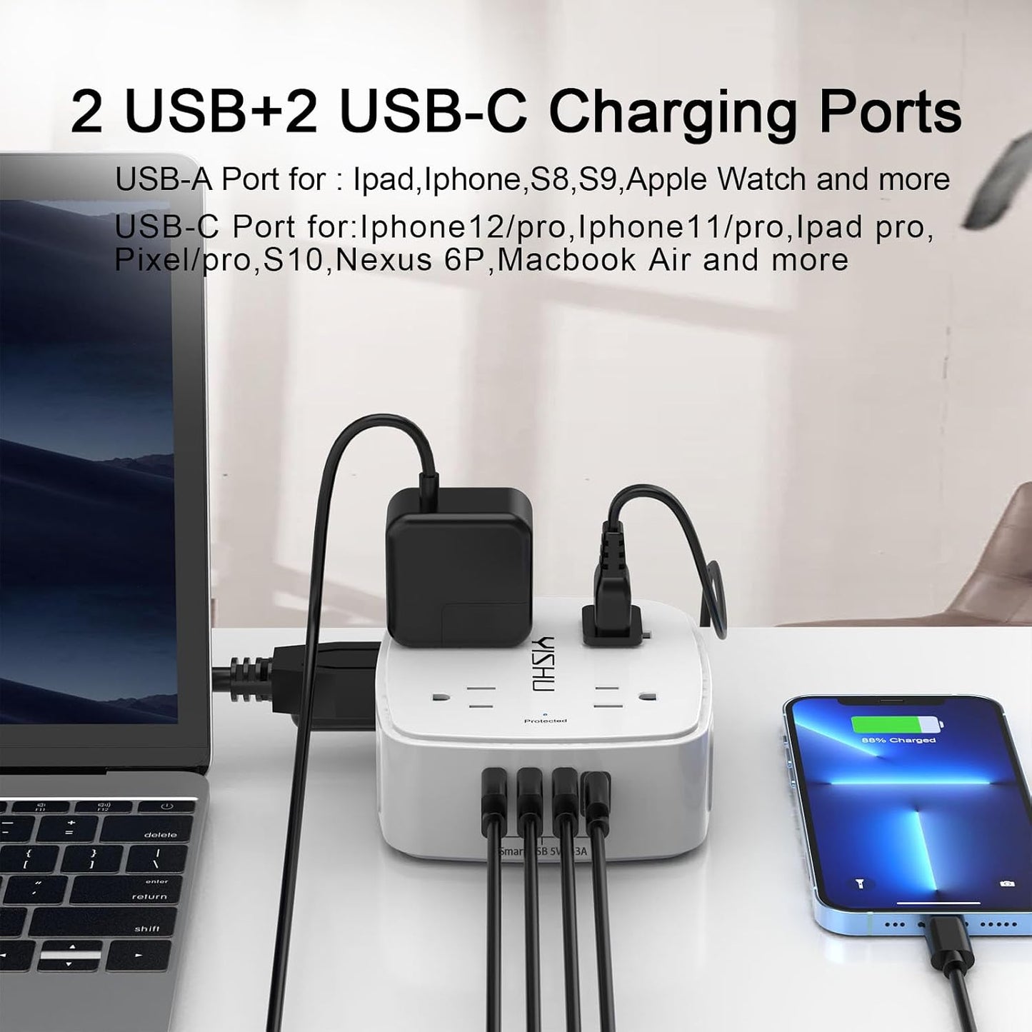 Surge Protector Power Strip – 8 Outlets, 4 USB Ports, 6 Ft Cord