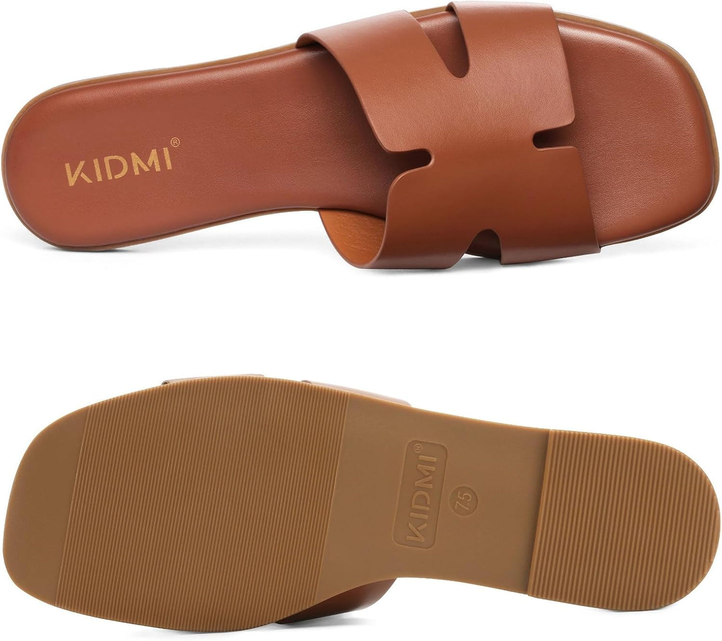 Premium Leather Slide Sandals | Cushioned Square Toe Flats