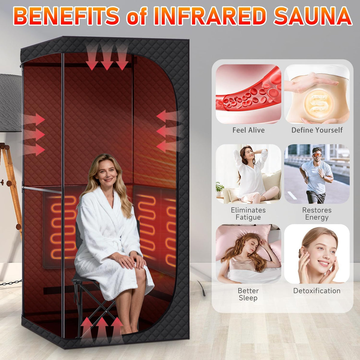 Portable Infrared Sauna with Red Light Therapy & Folding Chair