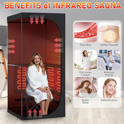Portable Infrared Sauna with Red Light Therapy & Folding Chair