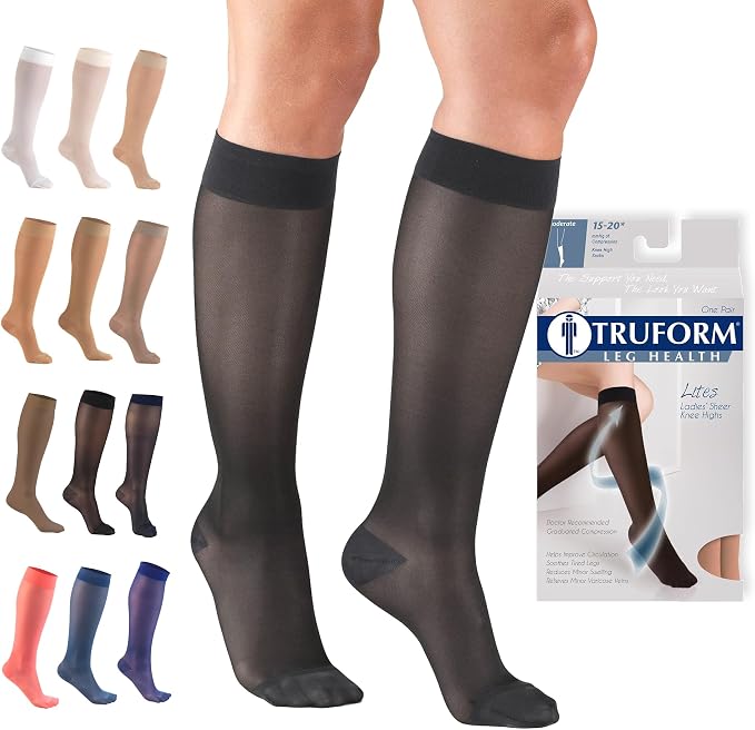 Sheer Compression Stockings 15-20 mmHg Knee High for Women