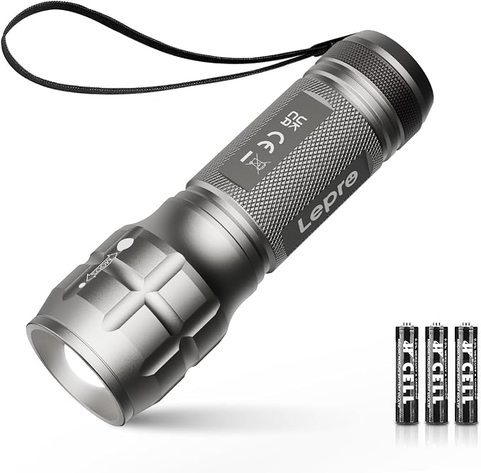High Lumen Tactical Flashlight with Adjustable Focus & Batteries