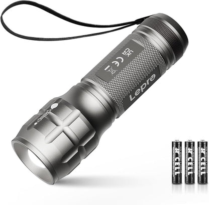 High Lumen Tactical Flashlight with Adjustable Focus & Batteries