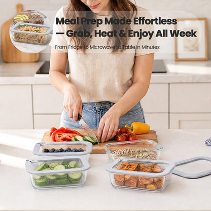 Glass Food Storage Containers with Dual Lids - 35oz Set