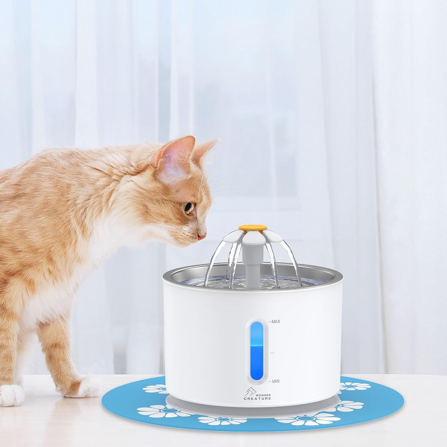 Stainless Steel Cat Water Fountain 81oz with 3 Filters & Mat