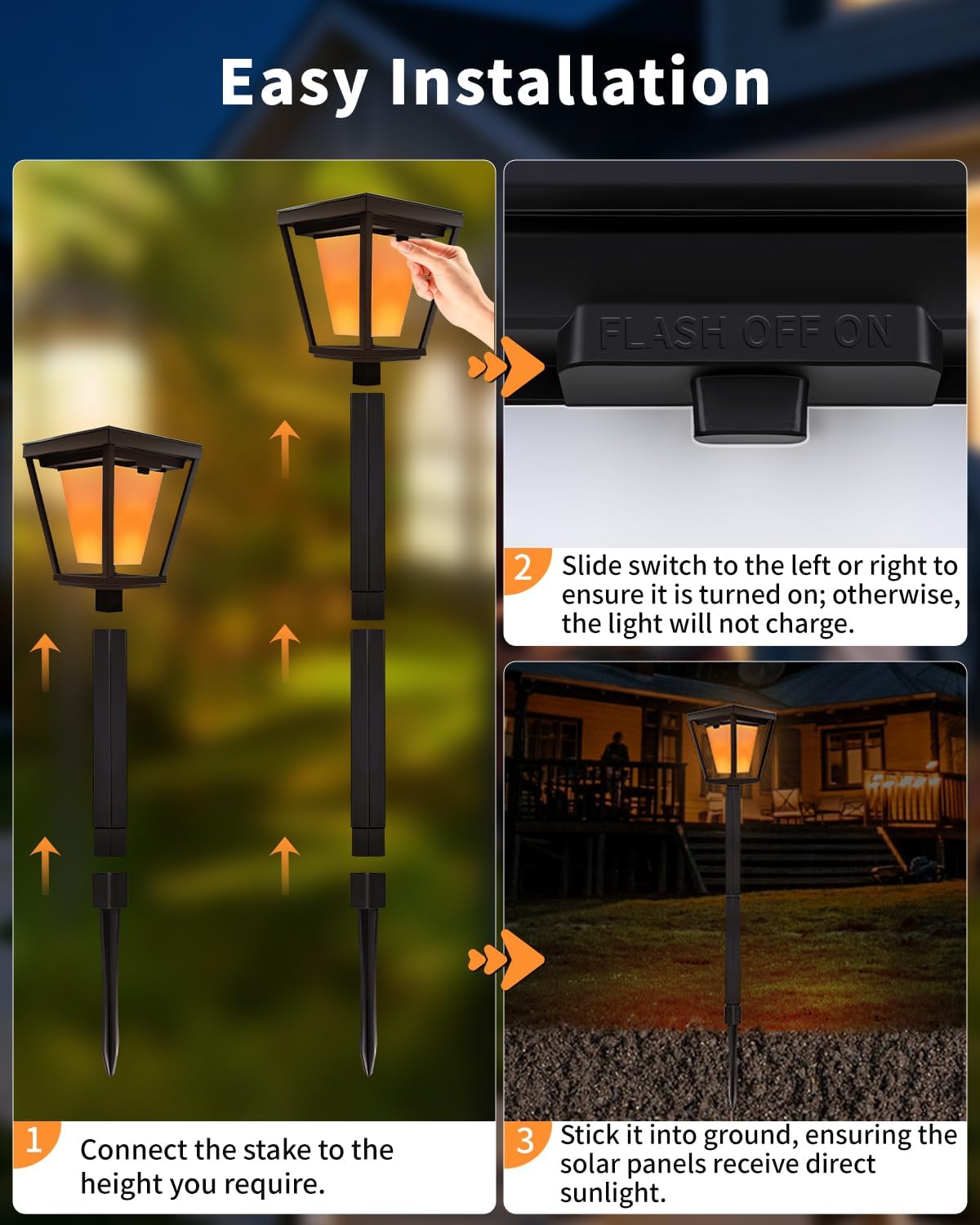Solar Pathway Lights with Flickering Flame Effect - 4/6/8 Pack
