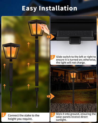 Solar Pathway Lights with Flickering Flame Effect - 4/6/8 Pack