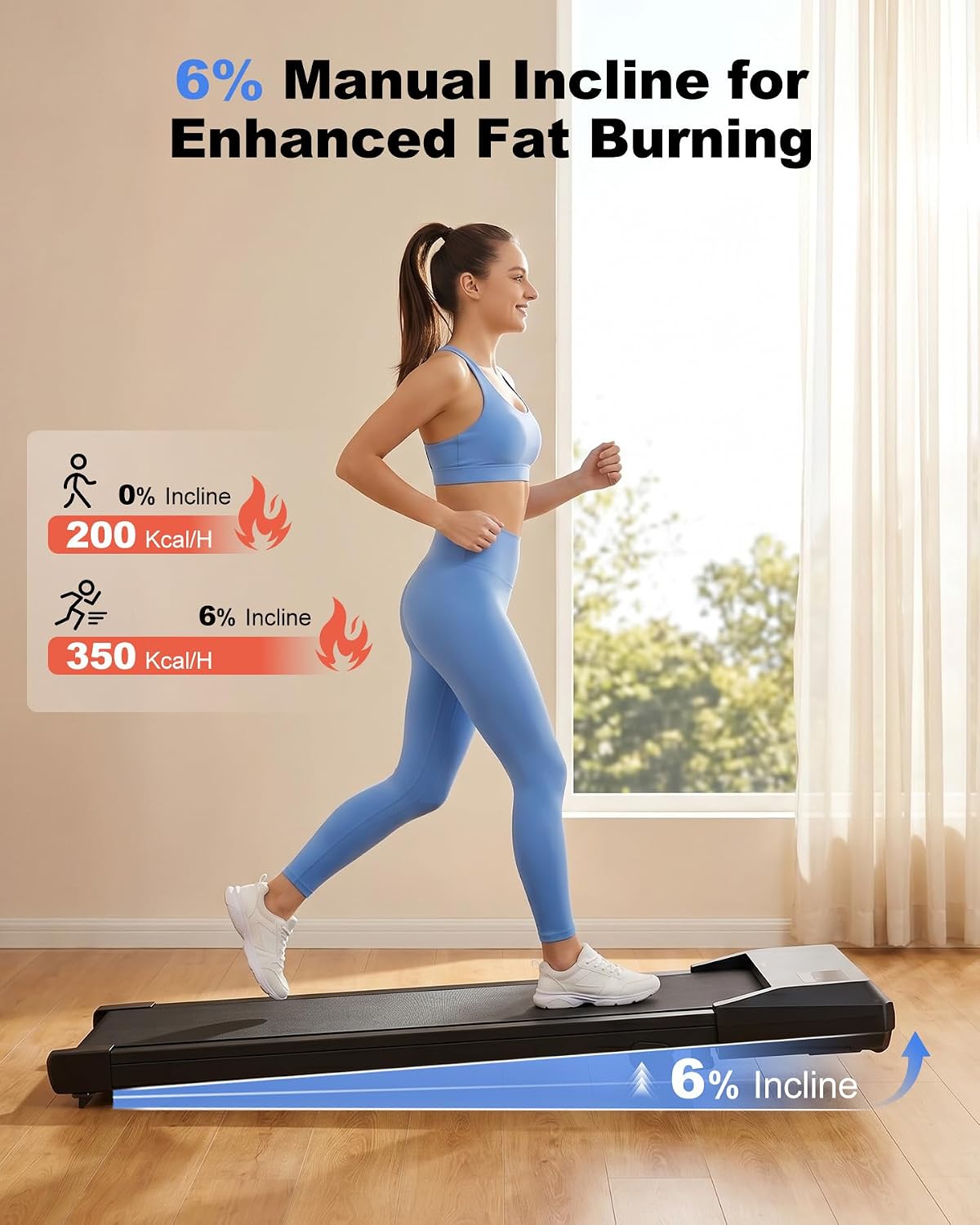Under Desk Walking Pad Treadmill with 6% Incline | 300 lbs