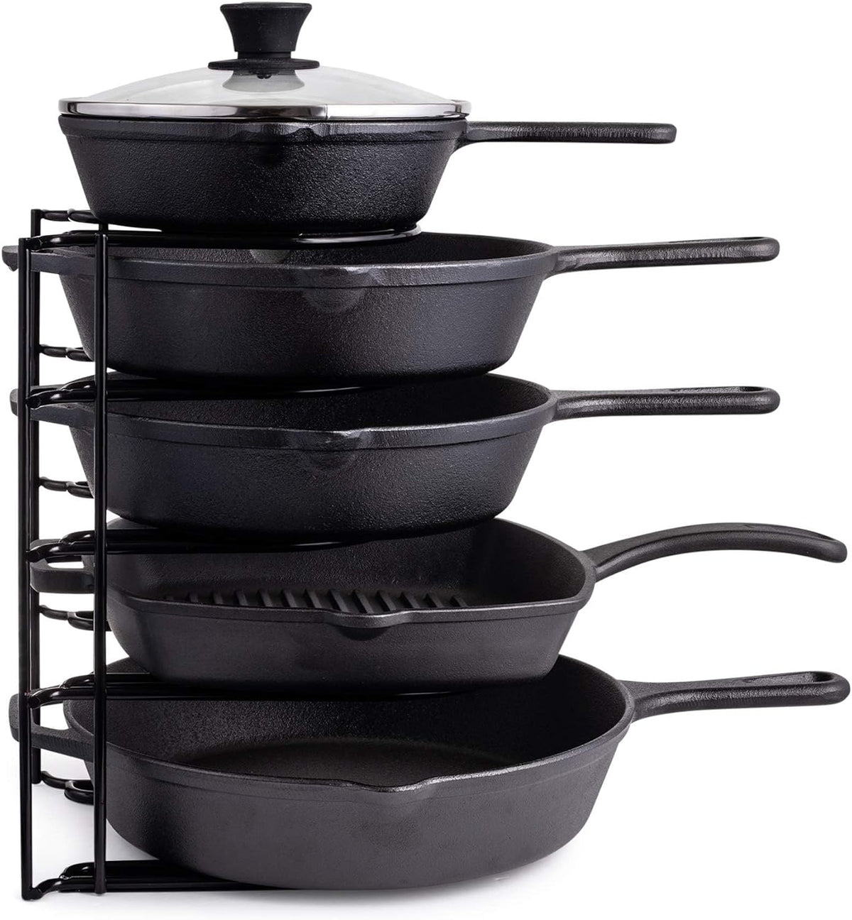 5-Tier Cast Iron Pan Organizer Rack - Kitchen Storage System