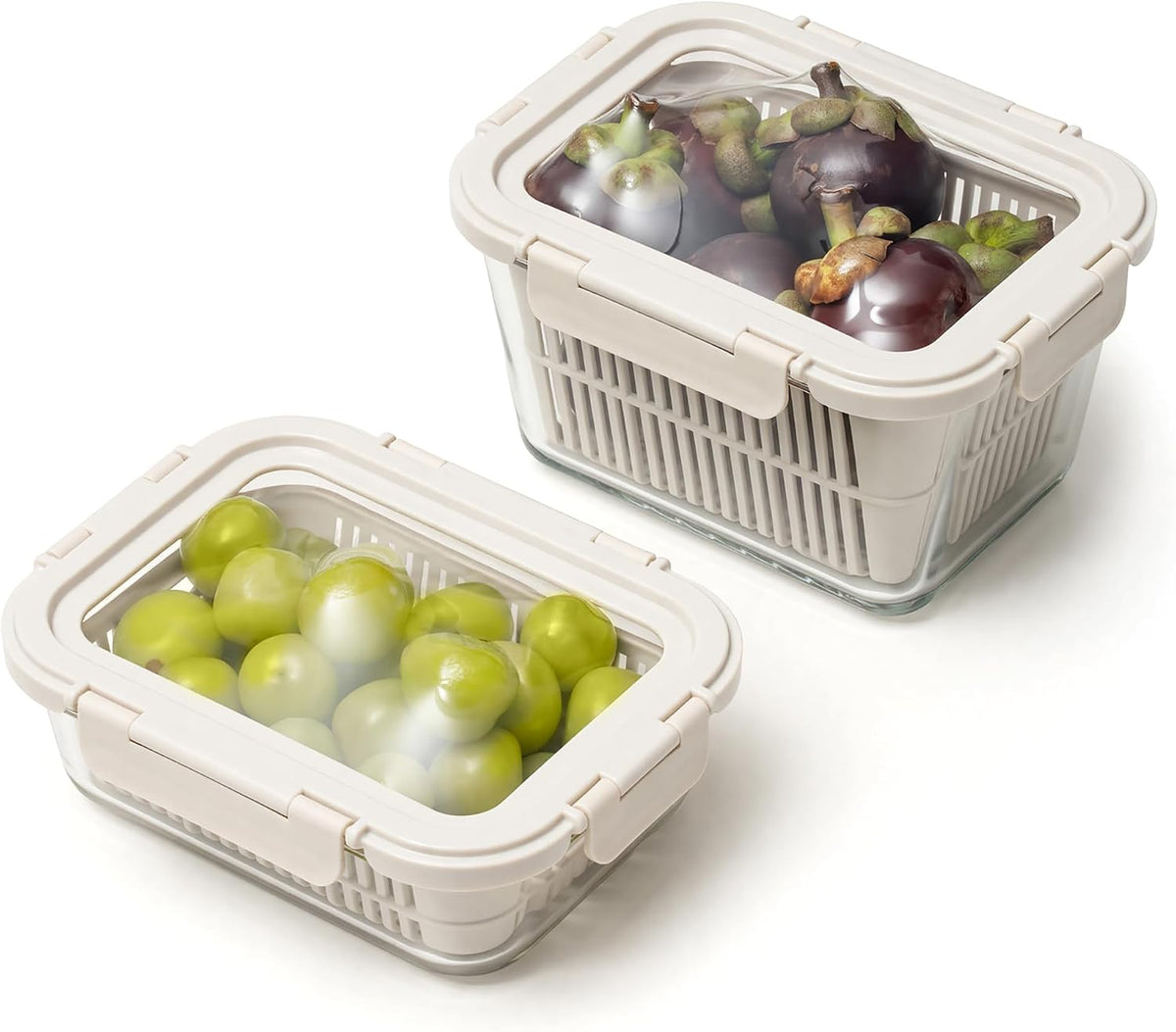 Glass Produce Storage Containers with Airtight Colander System