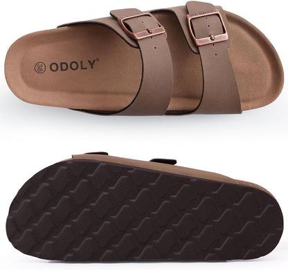 Cork Footbed Slide Sandals with Arch Support & Adjustable Buckle