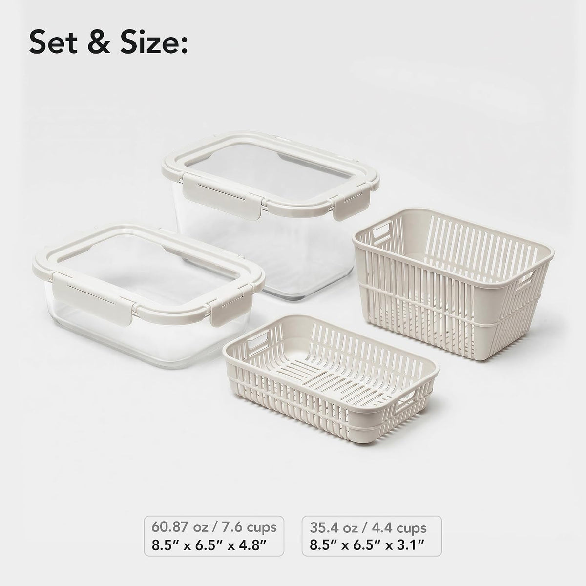 Glass Produce Storage Containers with Airtight Colander System