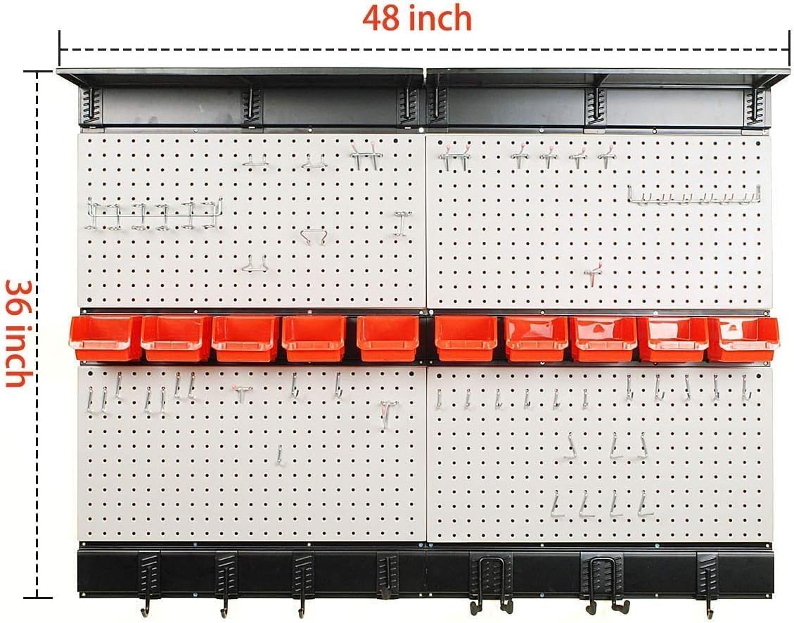 Metal Pegboard Wall Organizer 48x36 inch with Hooks & Bins