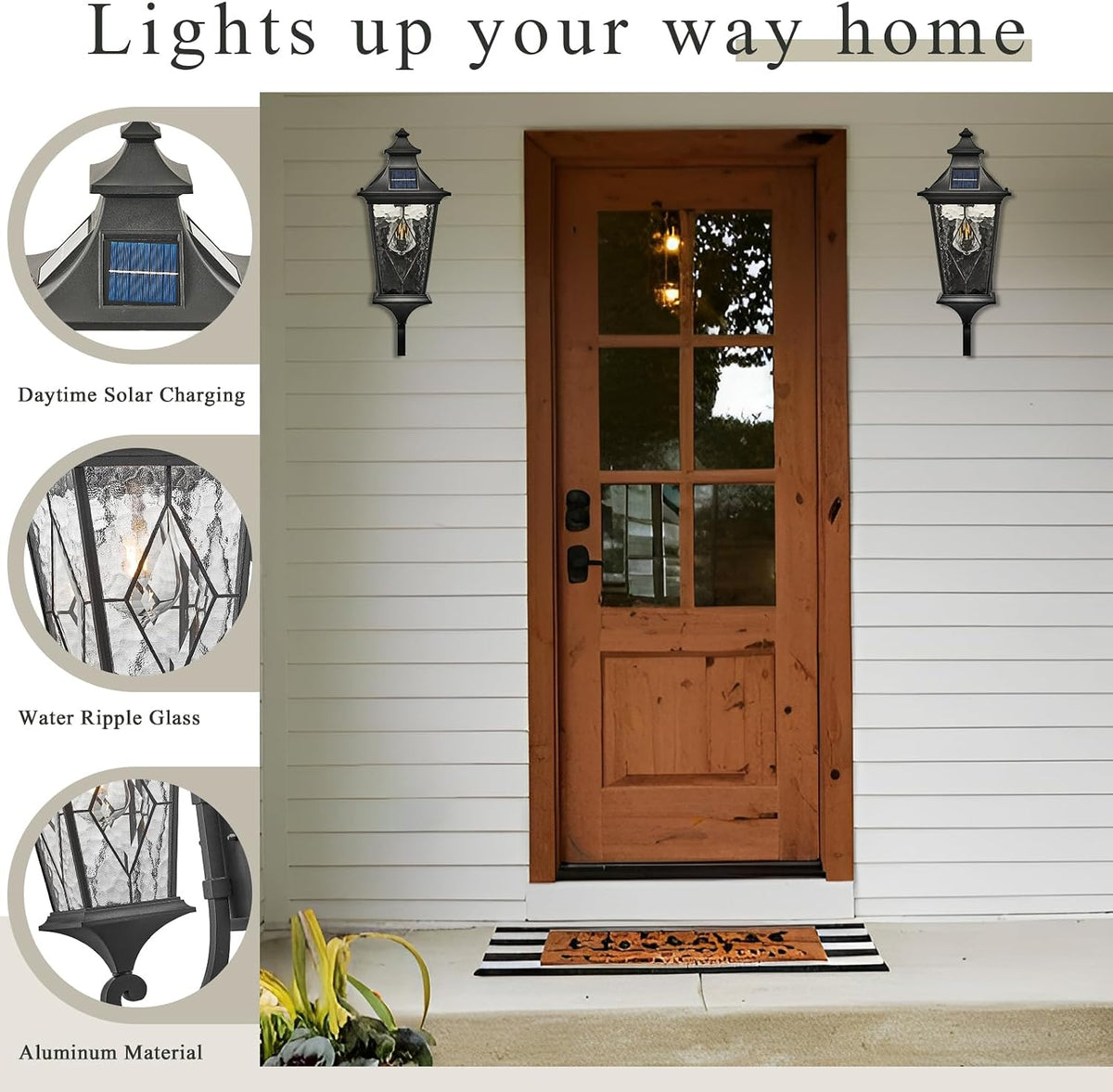Solar Front Porch Light with Water Ripple Glass & Remote