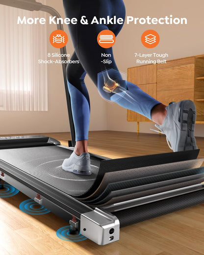 2-in-1 Foldable Walking Pad Treadmill with Incline & App Control