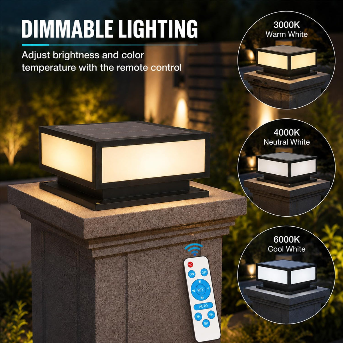 Solar Outdoor Column Lights - Modern Post Cap Lanterns IP65