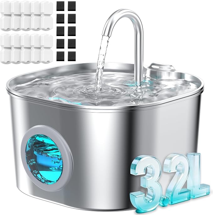 108oz/3.2L Cat Fountain + 10 Filters + 10 Sponges