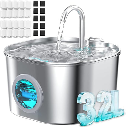 108oz/3.2L Cat Fountain + 10 Filters + 10 Sponges