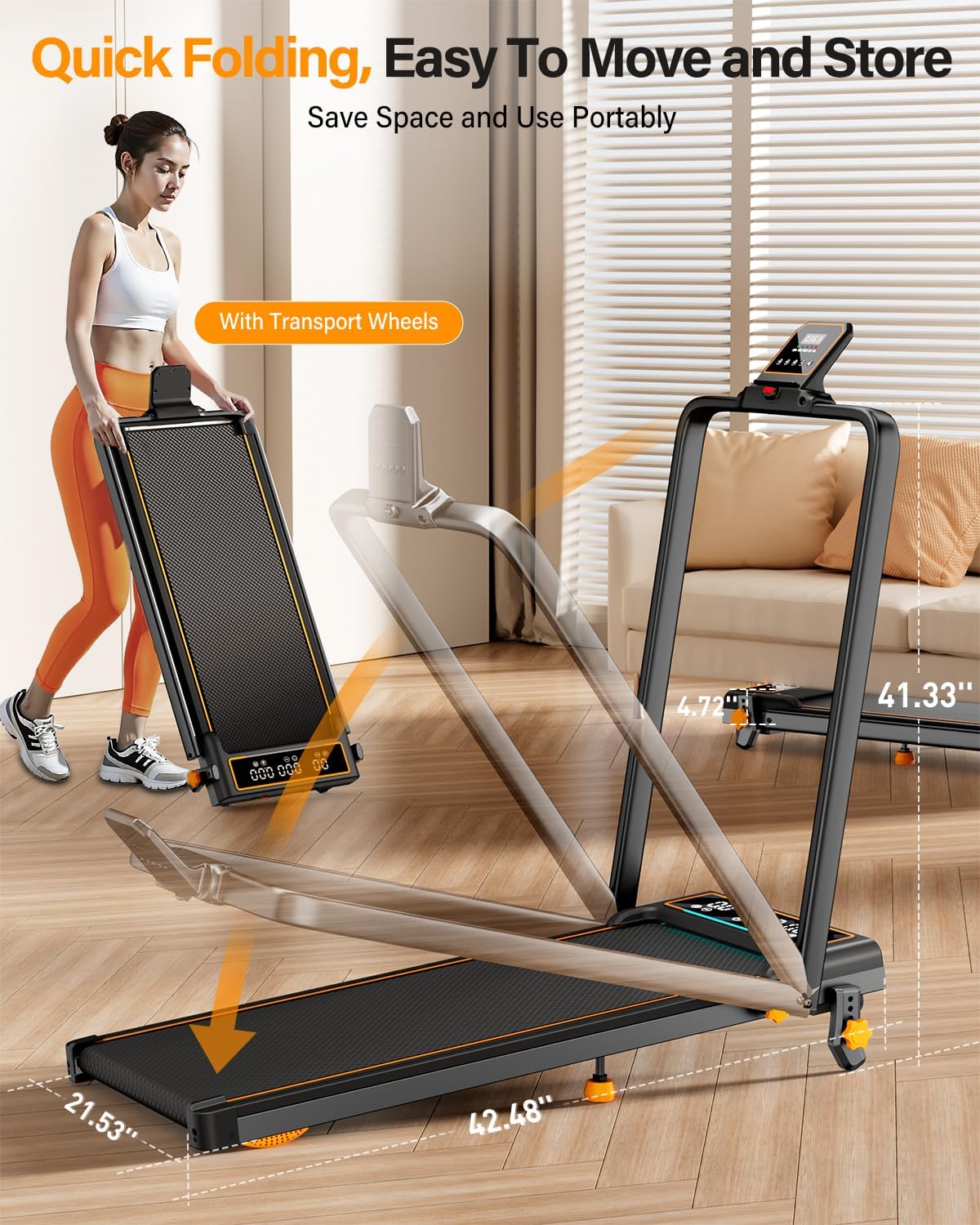Folding Walking Pad Treadmill with Incline & LED Display