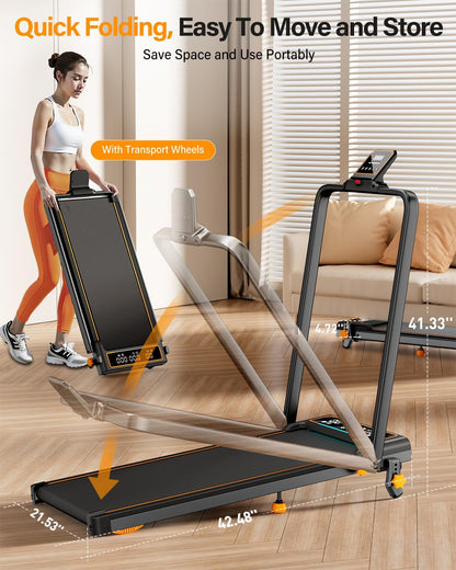 Folding Walking Pad Treadmill with Incline & LED Display