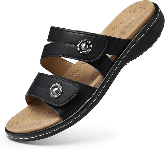 Women's Arch Support Sandals - Adjustable Wide Fit Flats