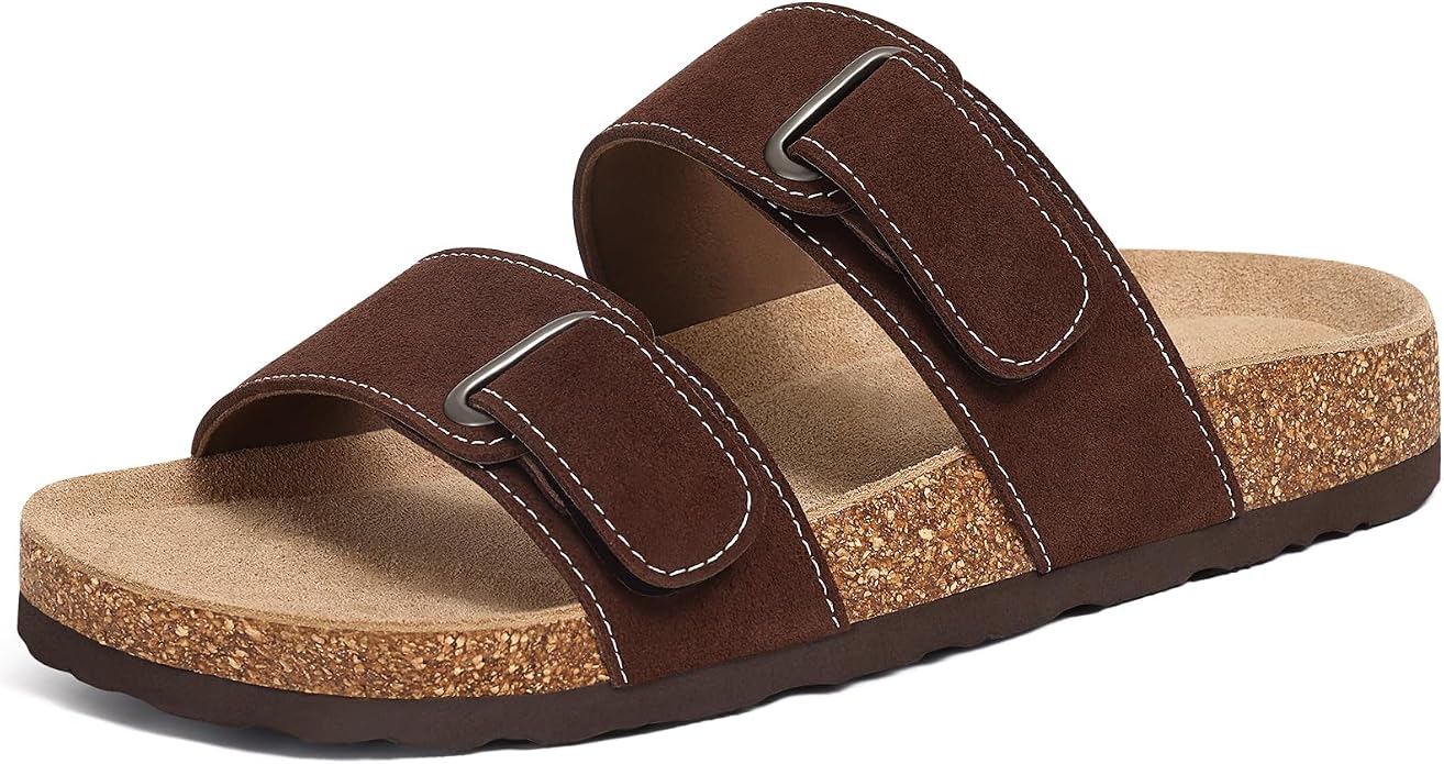 Cork Footbed Slide Sandals with Arch Support & Adjustable Buckle