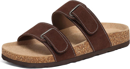 Cork Footbed Slide Sandals with Arch Support & Adjustable Buckle