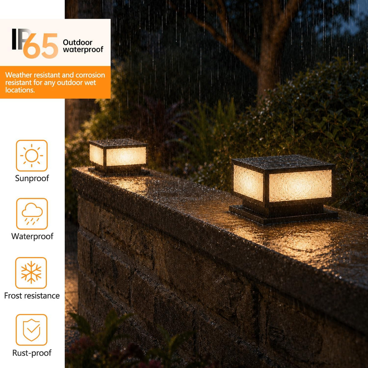 Solar Outdoor Column Lights - Modern Post Cap Lanterns IP65
