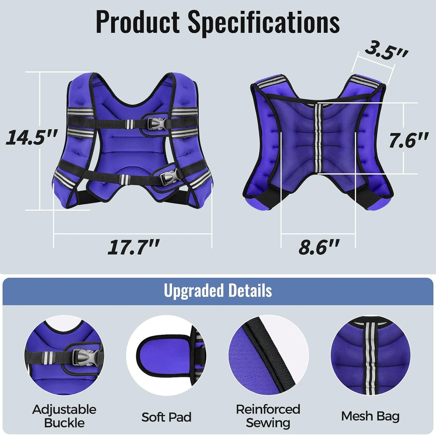 Zeerun Weighted Vest, 6Lb/8Lb/10Lb/12Lb/15Lb/18Lb/20Lb/24Lb/30Lb for Men Women, Reflective Stripe Adjustable Buckle, Comfortable Durable Rucking Vest for Walking Running Strength Training
