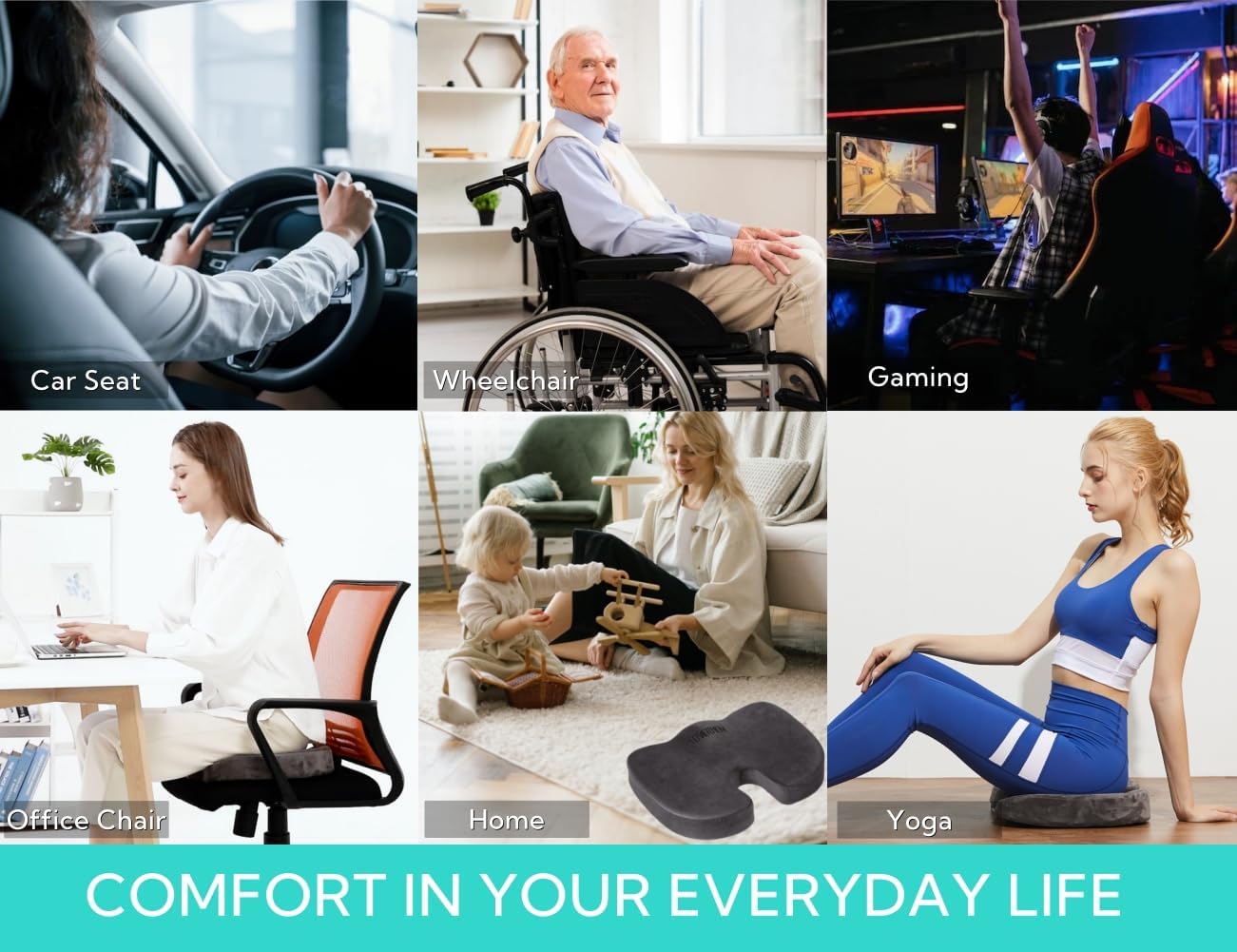 Gel Memory Foam Seat Cushion - Orthopedic Coccyx Support