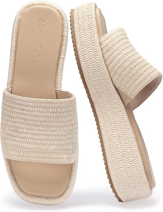 Raffia Espadrille Platform Sandals - Woven Flatform Slides
