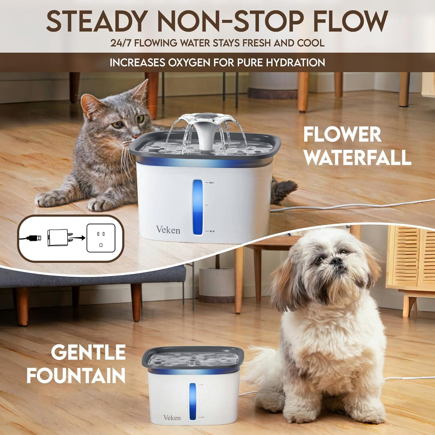 95oz Ultra-Quiet Cat Water Fountain with Multi-Stage Filtration