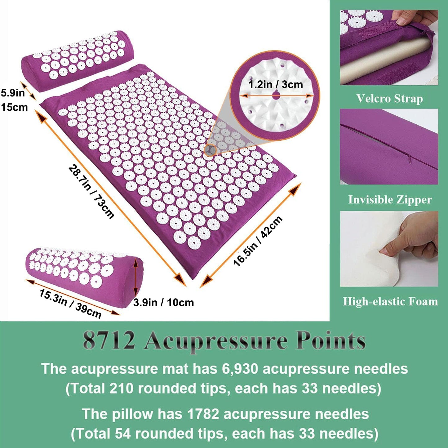 Acupressure Mat & Pillow Set with Carry Bag