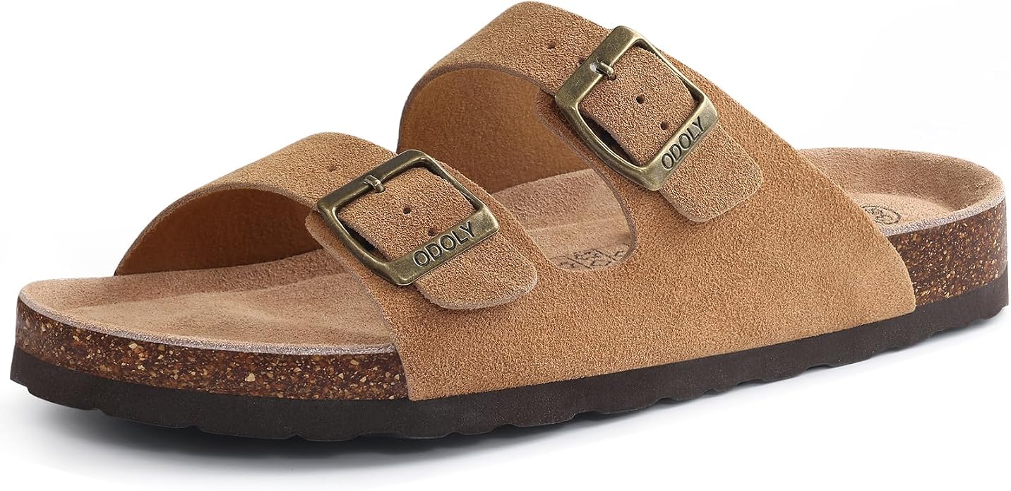 Cork Footbed Slide Sandals with Arch Support & Adjustable Buckle