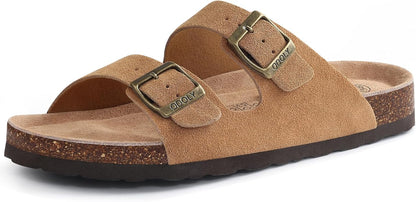Cork Footbed Slide Sandals with Arch Support & Adjustable Buckle