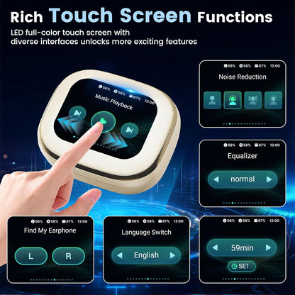 Wireless Earbuds with Smart Touch Screen & 60H Playtime
