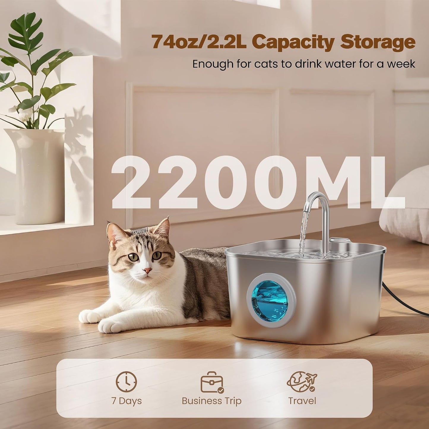 Stainless Steel Pet Water Fountain for Cats & Dogs
