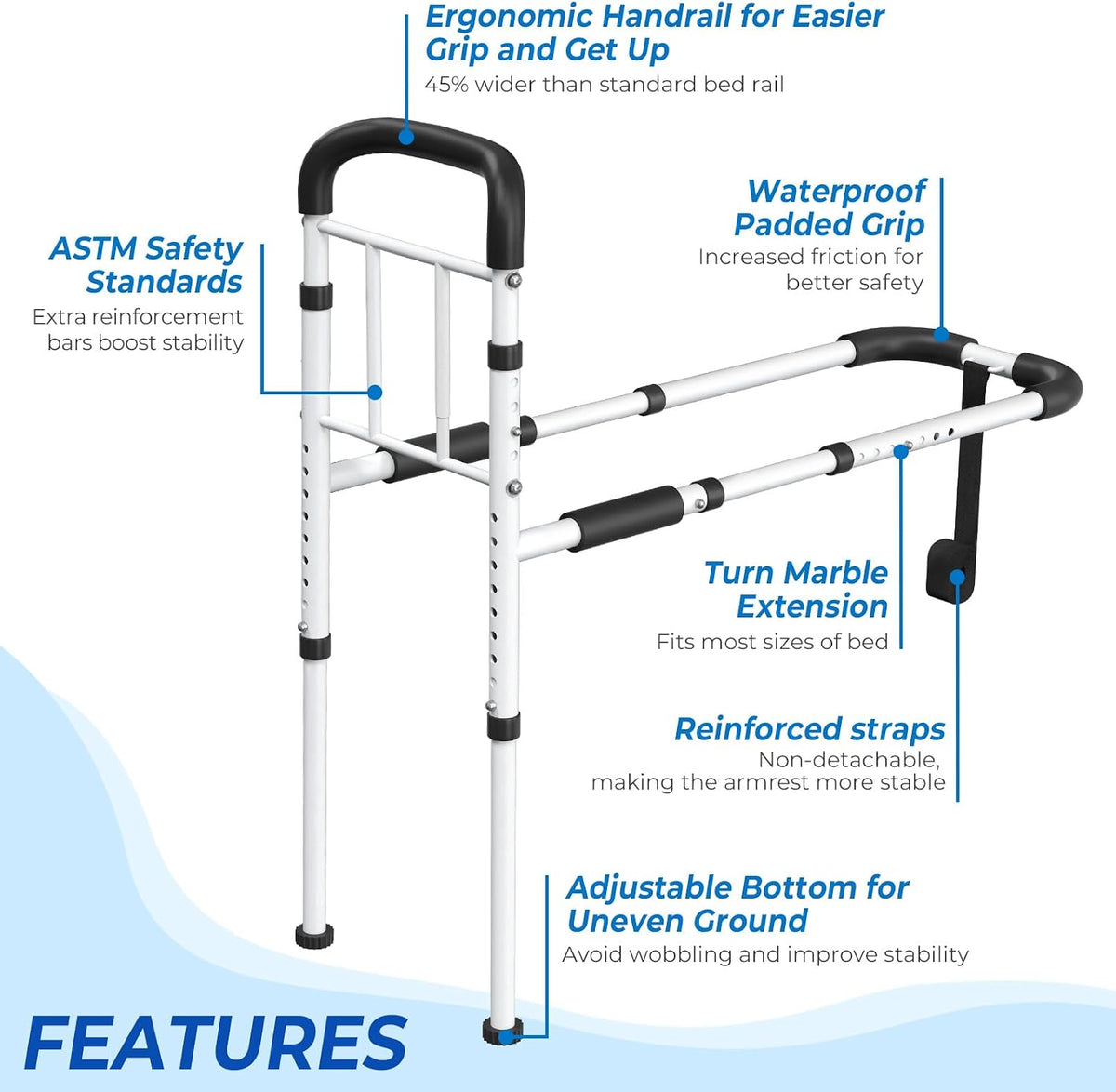 Bed Rails with 350 LB Capacity – Curved & Straight Handles
