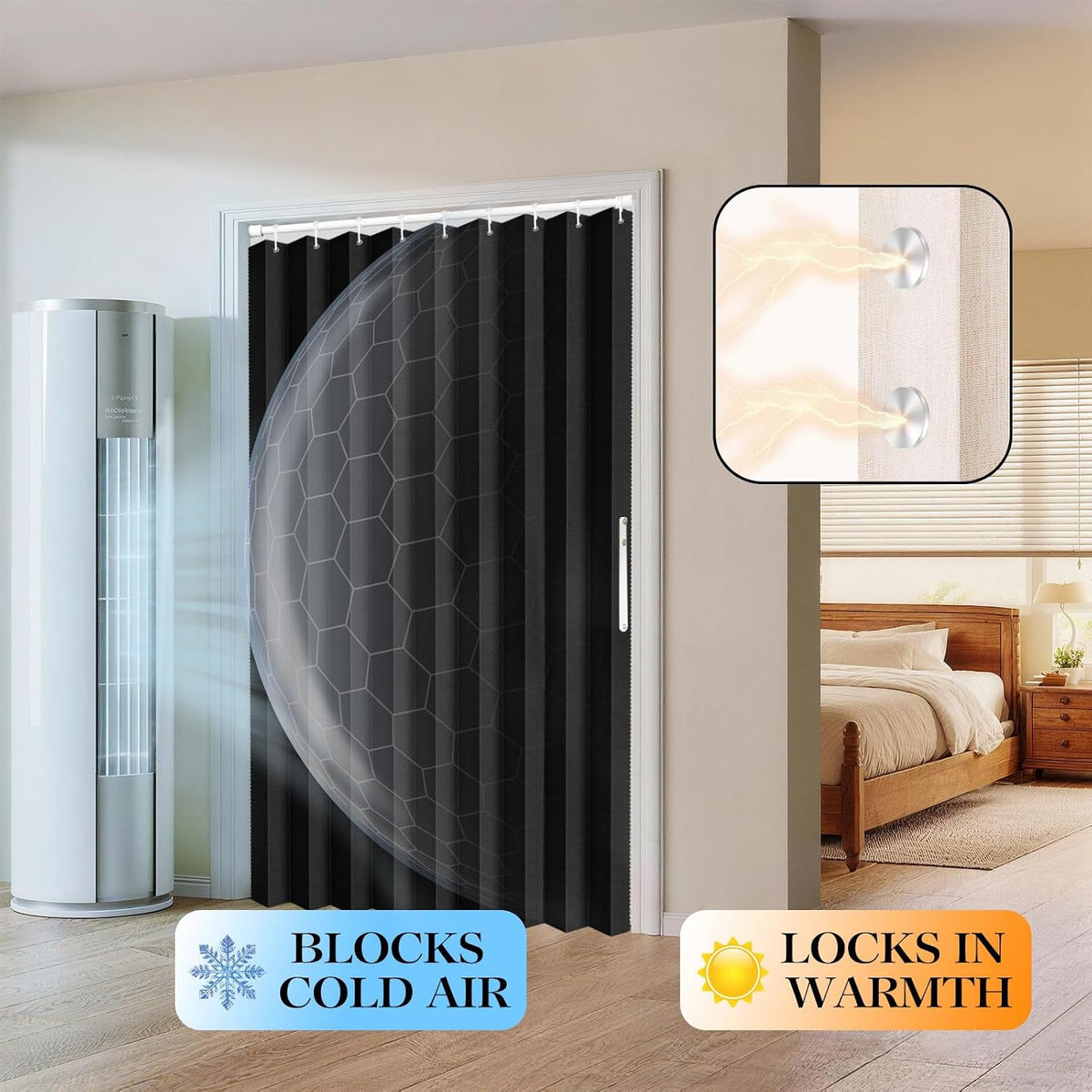 100% Blackout Folding Door Curtain with Magnetic Closure