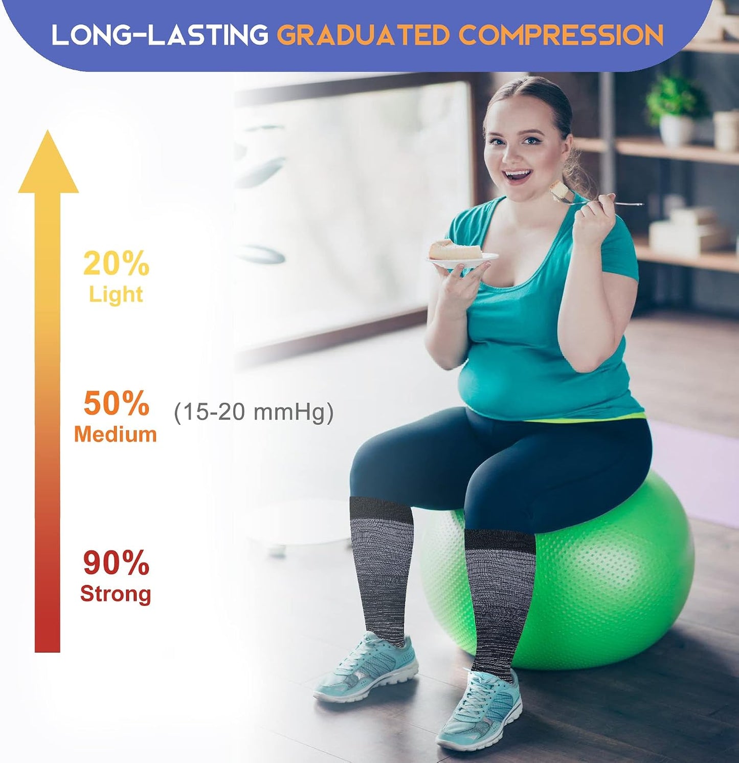Plus Size Compression Socks 15-20 mmHg Wide Calf Knee High