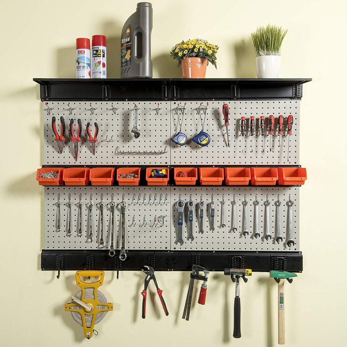 Metal Pegboard Wall Organizer 48x36 inch with Hooks & Bins