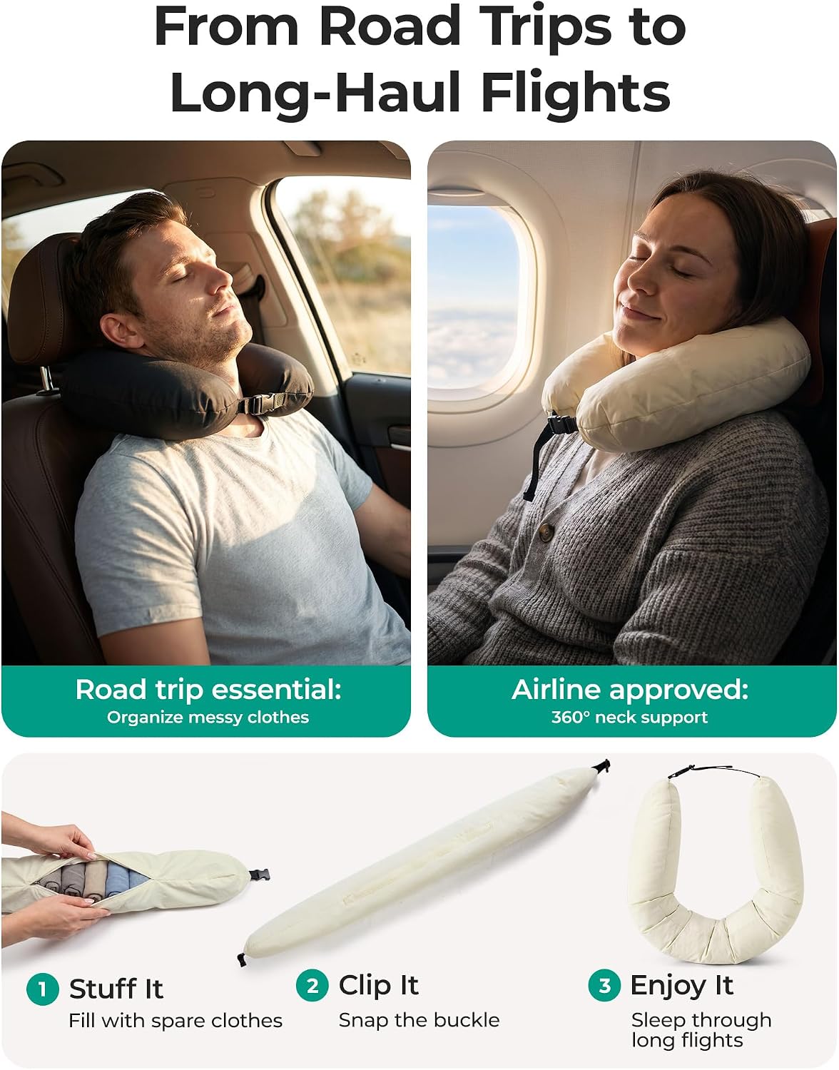 6-Piece Packing Cube Set with Fillable Neck Pillow & Shoe Bag