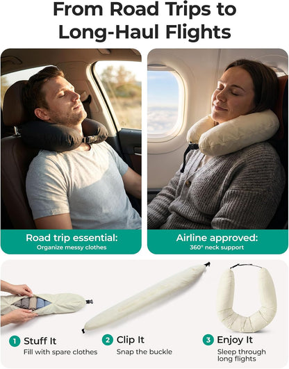 6-Piece Packing Cube Set with Fillable Neck Pillow & Shoe Bag
