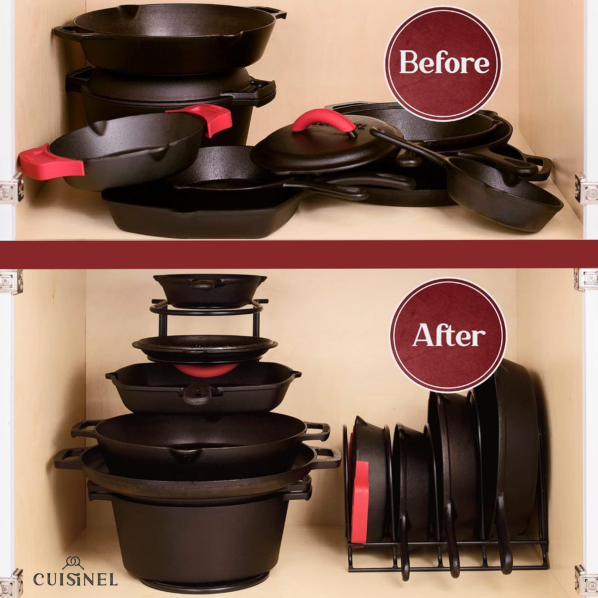 XL 5-Tier Cast Iron Pan Organizer Rack - Matte Black
